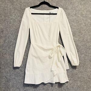 Princess Polly Dress Womens Size 2 White The Villa Mini Wrap Belted Long Sleeve